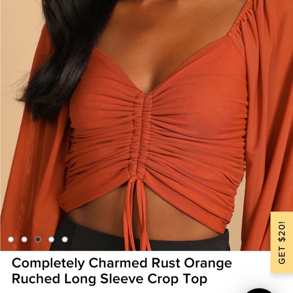 Lulu’s Completed Charmed Ruched Top Crop Top Small Rust Orange - Picture 8 of 15